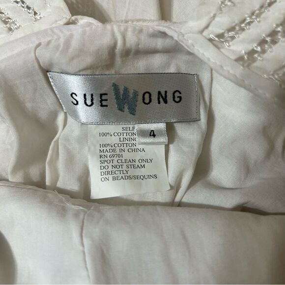 Vintage Sue Wong Dress 4 Ivory Beaded Lace Trim Cottagecore Prairie Midi - Picture 12 of 12